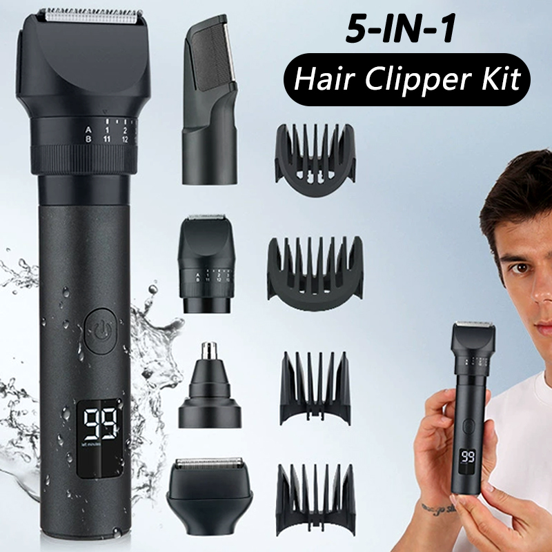 Men'S Grooming Electric Trimmer - 5-In-1 Cordless Hair Clipper LED Display