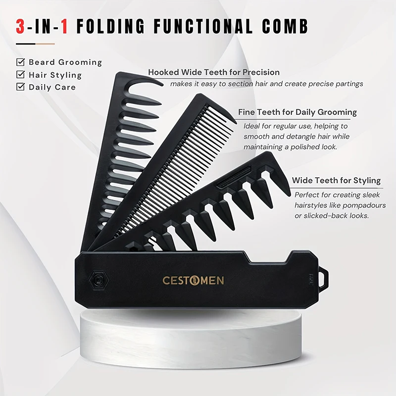 3-in-1 Folding Beard Comb for  - Mens Grooming Kit Gift ulasan dan harga